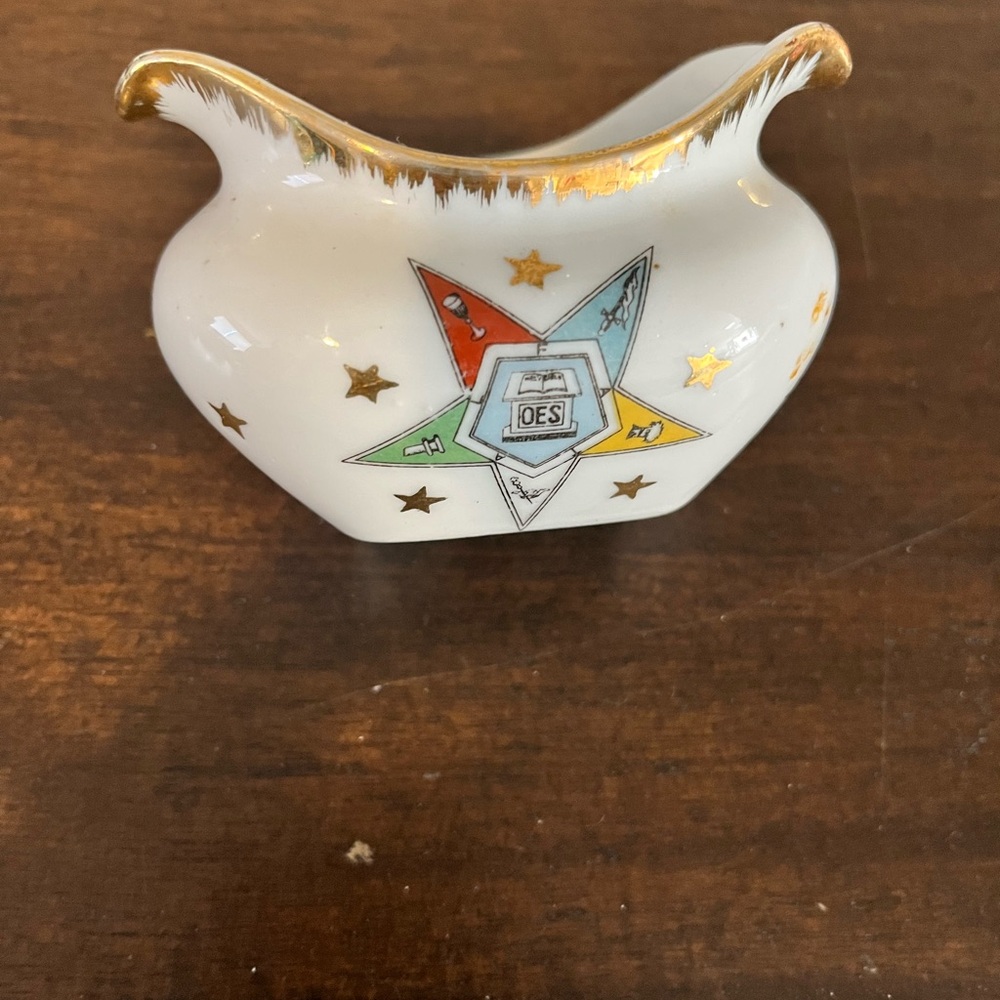 OES Porcelain Creamer with Gold Trim and Multicolor Star